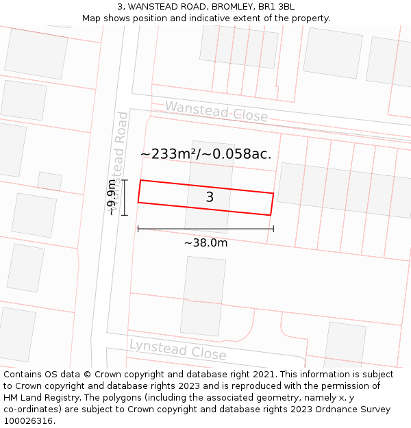 3, WANSTEAD ROAD, BROMLEY, BR1 3BL: Plot and title map