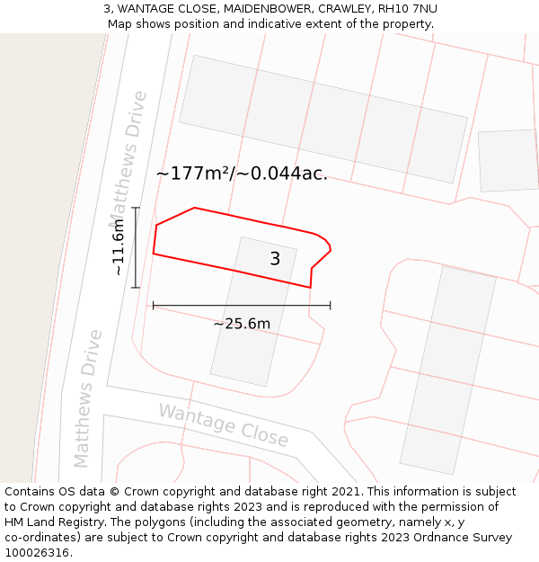 3, WANTAGE CLOSE, MAIDENBOWER, CRAWLEY, RH10 7NU: Plot and title map