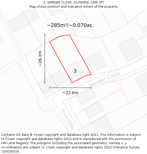 3, WARDER CLOSE, DUNMOW, CM6 3TT: Plot and title map