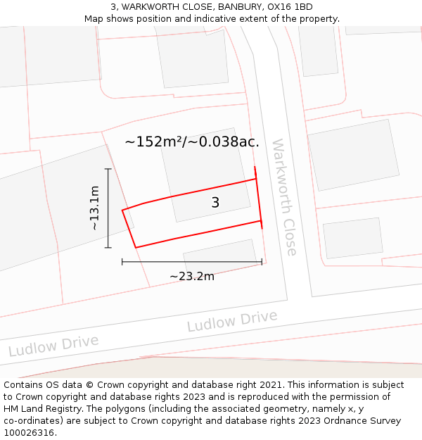 3, WARKWORTH CLOSE, BANBURY, OX16 1BD: Plot and title map