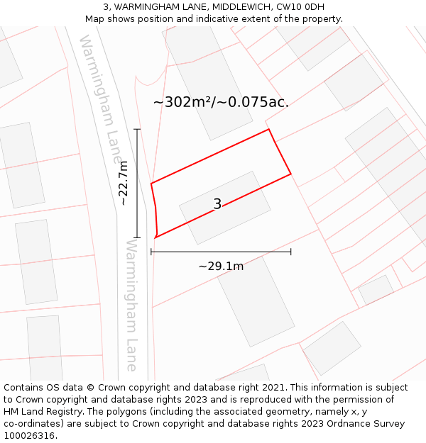 3, WARMINGHAM LANE, MIDDLEWICH, CW10 0DH: Plot and title map
