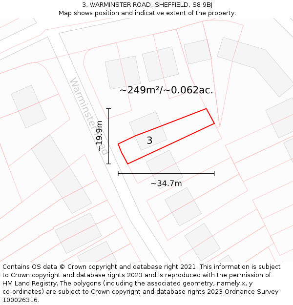 3, WARMINSTER ROAD, SHEFFIELD, S8 9BJ: Plot and title map
