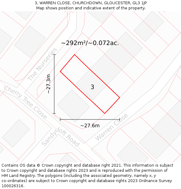 3, WARREN CLOSE, CHURCHDOWN, GLOUCESTER, GL3 1JP: Plot and title map