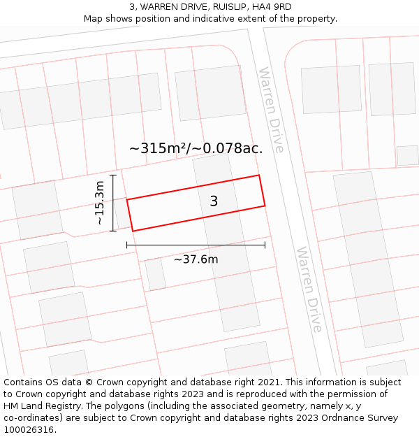 3, WARREN DRIVE, RUISLIP, HA4 9RD: Plot and title map