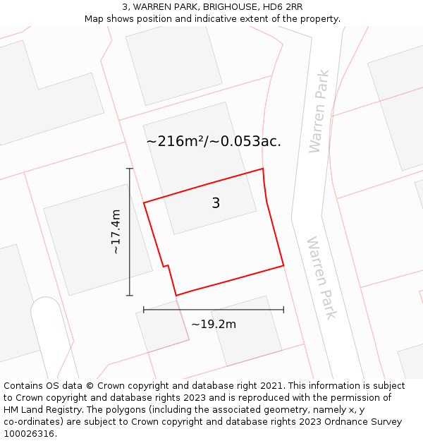 3, WARREN PARK, BRIGHOUSE, HD6 2RR: Plot and title map