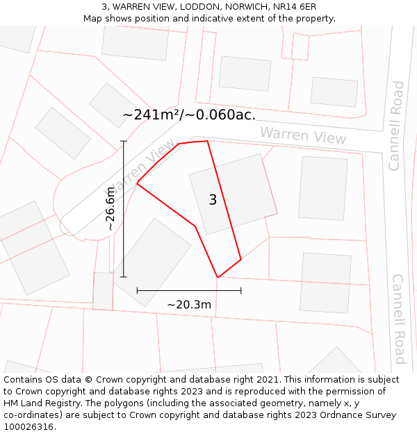 3, WARREN VIEW, LODDON, NORWICH, NR14 6ER: Plot and title map