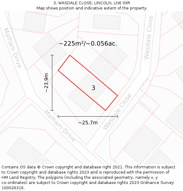 3, WASDALE CLOSE, LINCOLN, LN6 0XR: Plot and title map