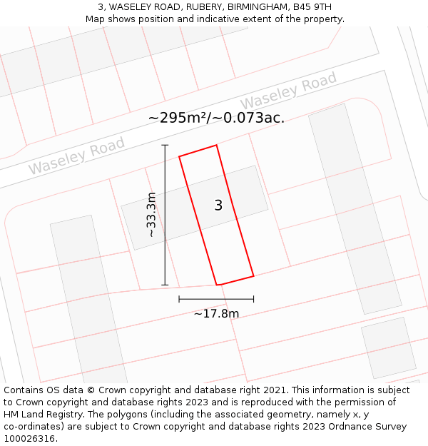 3, WASELEY ROAD, RUBERY, BIRMINGHAM, B45 9TH: Plot and title map