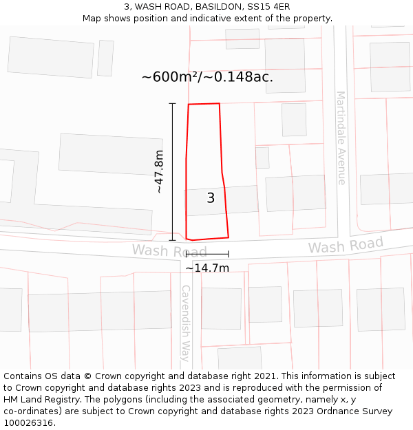 3, WASH ROAD, BASILDON, SS15 4ER: Plot and title map