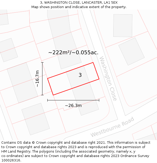 3, WASHINGTON CLOSE, LANCASTER, LA1 5EX: Plot and title map