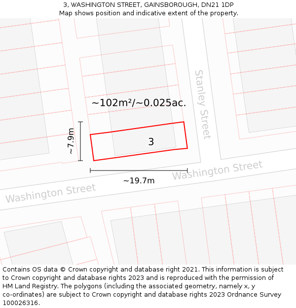 3, WASHINGTON STREET, GAINSBOROUGH, DN21 1DP: Plot and title map