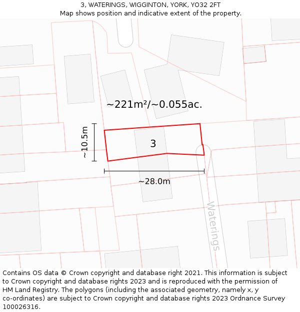 3, WATERINGS, WIGGINTON, YORK, YO32 2FT: Plot and title map
