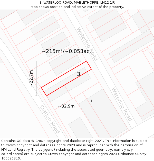 3, WATERLOO ROAD, MABLETHORPE, LN12 1JR: Plot and title map