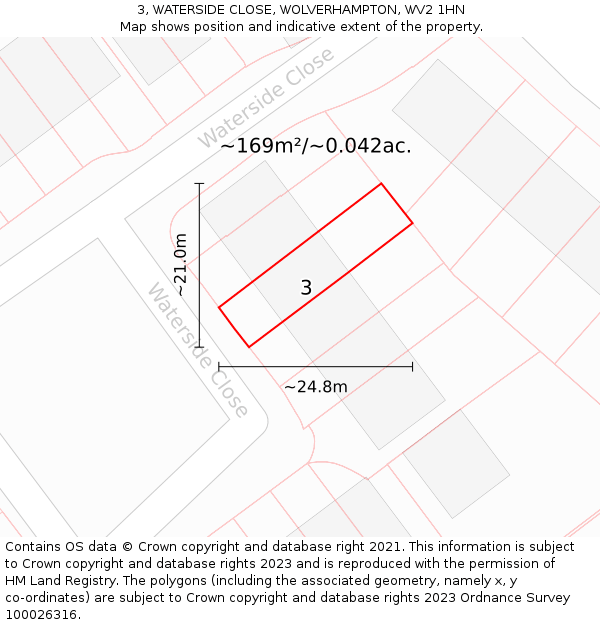 3, WATERSIDE CLOSE, WOLVERHAMPTON, WV2 1HN: Plot and title map