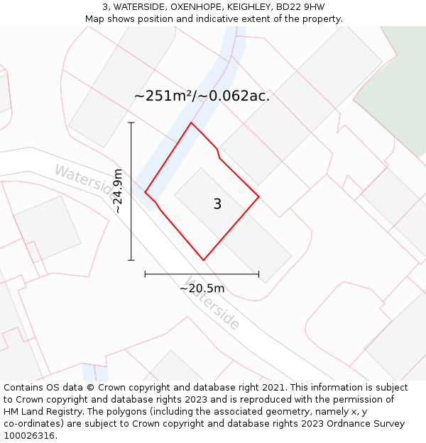 3, WATERSIDE, OXENHOPE, KEIGHLEY, BD22 9HW: Plot and title map