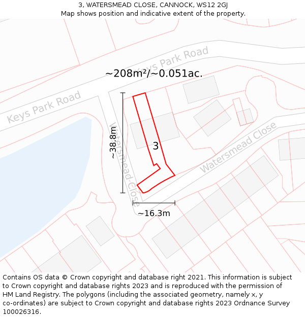 3, WATERSMEAD CLOSE, CANNOCK, WS12 2GJ: Plot and title map