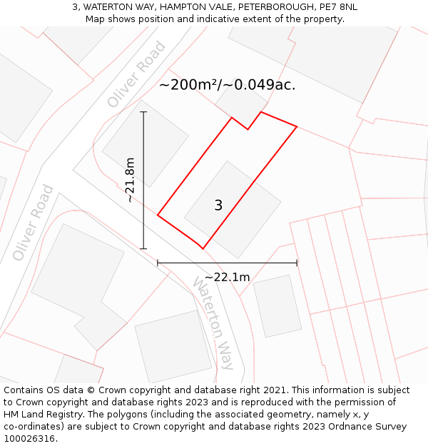 3, WATERTON WAY, HAMPTON VALE, PETERBOROUGH, PE7 8NL: Plot and title map