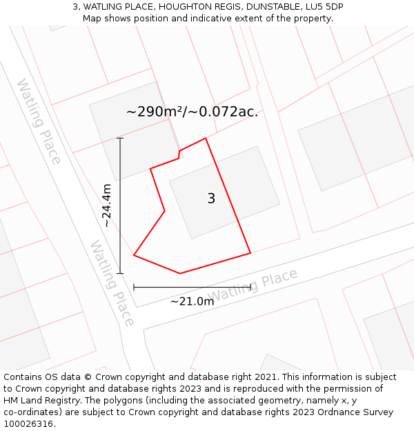 3, WATLING PLACE, HOUGHTON REGIS, DUNSTABLE, LU5 5DP: Plot and title map