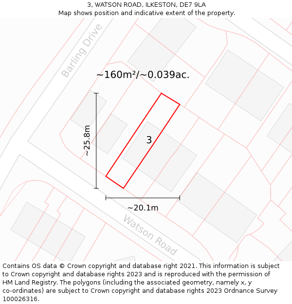 3, WATSON ROAD, ILKESTON, DE7 9LA: Plot and title map