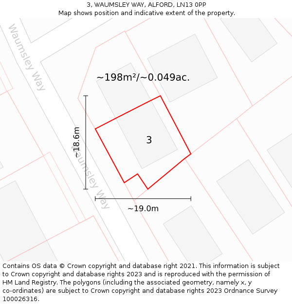 3, WAUMSLEY WAY, ALFORD, LN13 0PP: Plot and title map