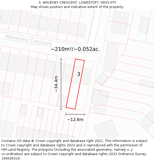 3, WAVENEY CRESCENT, LOWESTOFT, NR33 0TY: Plot and title map