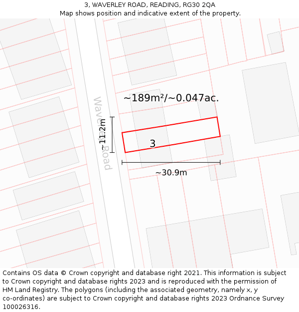 3, WAVERLEY ROAD, READING, RG30 2QA: Plot and title map