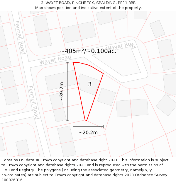 3, WAYET ROAD, PINCHBECK, SPALDING, PE11 3RR: Plot and title map