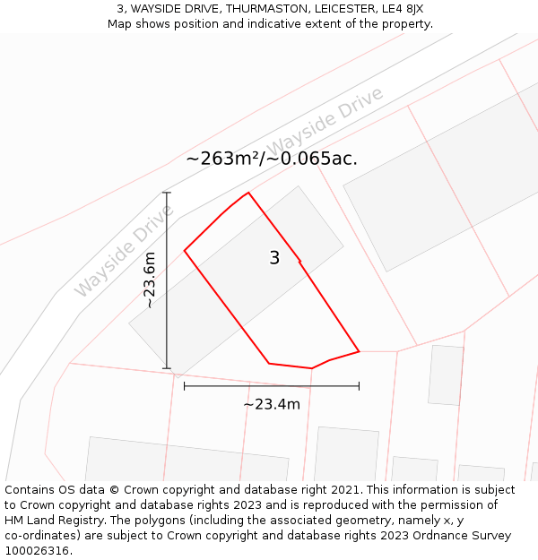 3, WAYSIDE DRIVE, THURMASTON, LEICESTER, LE4 8JX: Plot and title map