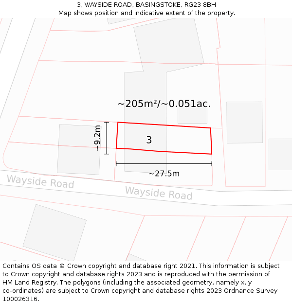 3, WAYSIDE ROAD, BASINGSTOKE, RG23 8BH: Plot and title map