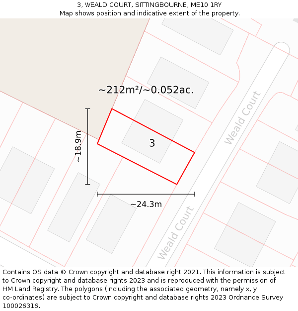 3, WEALD COURT, SITTINGBOURNE, ME10 1RY: Plot and title map
