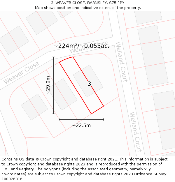 3, WEAVER CLOSE, BARNSLEY, S75 1PY: Plot and title map