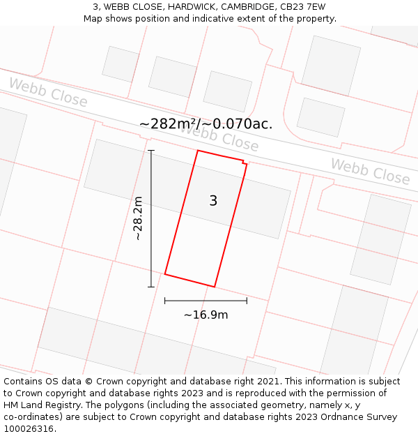 3, WEBB CLOSE, HARDWICK, CAMBRIDGE, CB23 7EW: Plot and title map
