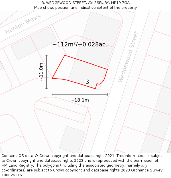 3, WEDGEWOOD STREET, AYLESBURY, HP19 7GA: Plot and title map
