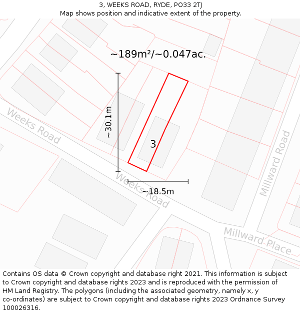 3, WEEKS ROAD, RYDE, PO33 2TJ: Plot and title map