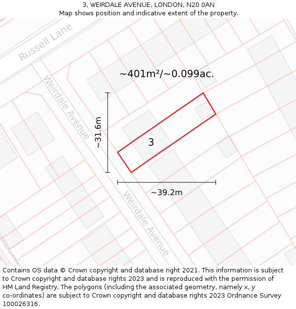 3, WEIRDALE AVENUE, LONDON, N20 0AN: Plot and title map