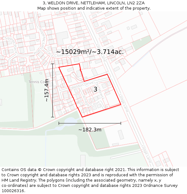 3, WELDON DRIVE, NETTLEHAM, LINCOLN, LN2 2ZA: Plot and title map