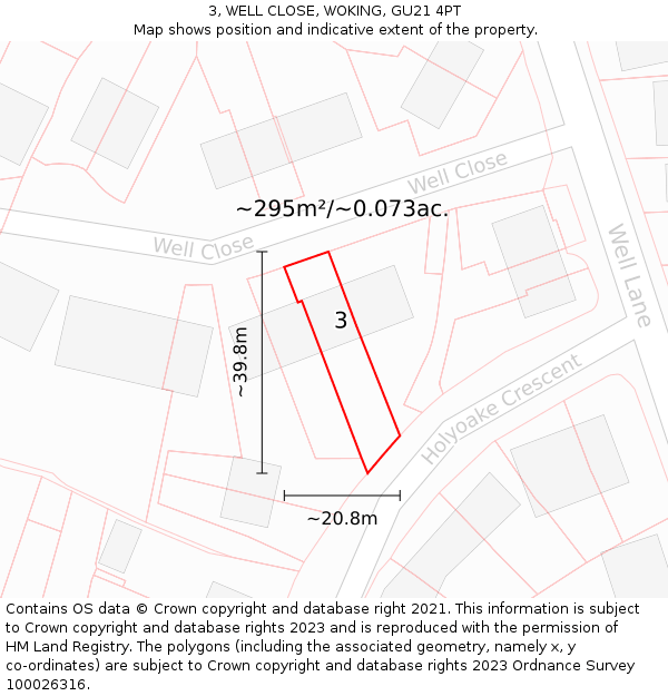 3, WELL CLOSE, WOKING, GU21 4PT: Plot and title map
