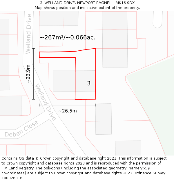 3, WELLAND DRIVE, NEWPORT PAGNELL, MK16 9DX: Plot and title map