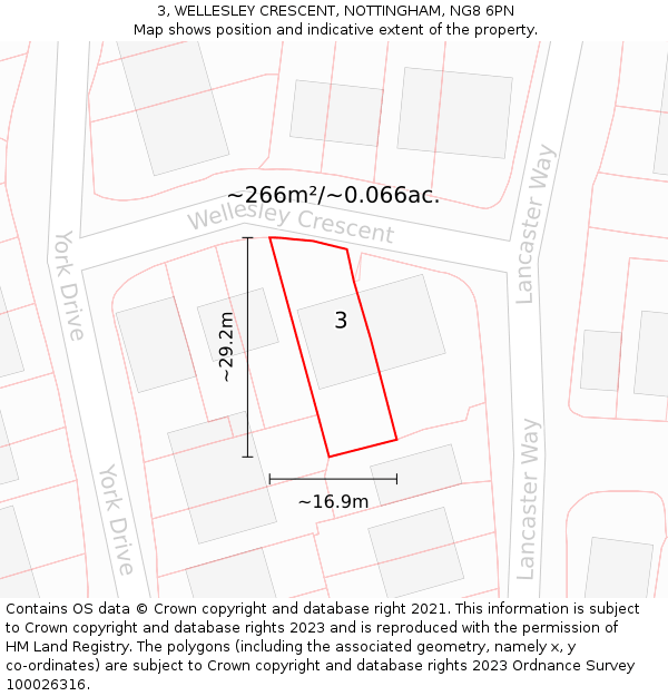3, WELLESLEY CRESCENT, NOTTINGHAM, NG8 6PN: Plot and title map
