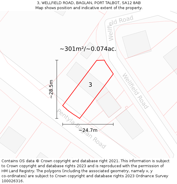 3, WELLFIELD ROAD, BAGLAN, PORT TALBOT, SA12 8AB: Plot and title map
