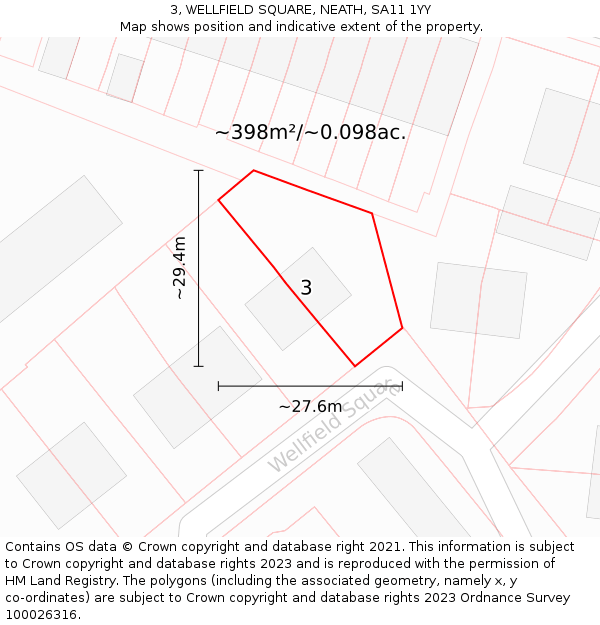 3, WELLFIELD SQUARE, NEATH, SA11 1YY: Plot and title map