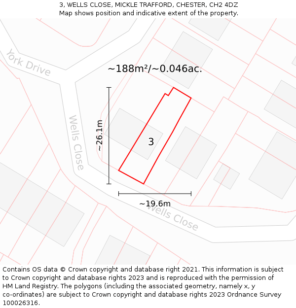 3, WELLS CLOSE, MICKLE TRAFFORD, CHESTER, CH2 4DZ: Plot and title map