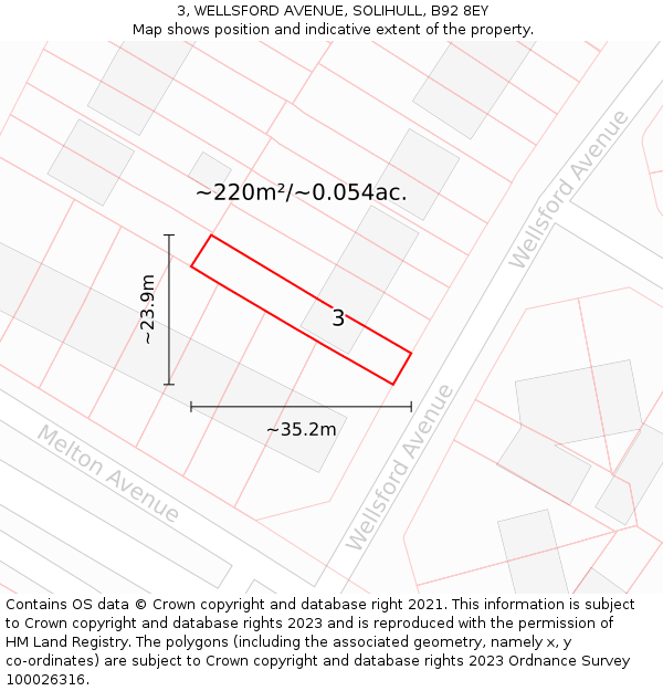 3, WELLSFORD AVENUE, SOLIHULL, B92 8EY: Plot and title map