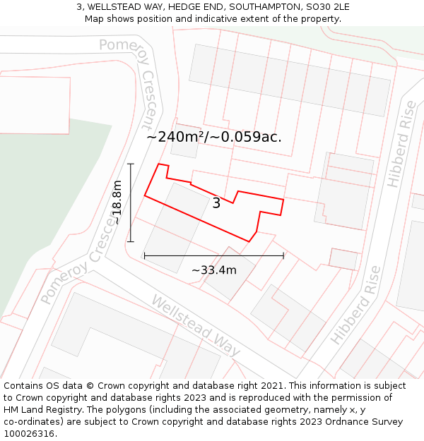3, WELLSTEAD WAY, HEDGE END, SOUTHAMPTON, SO30 2LE: Plot and title map
