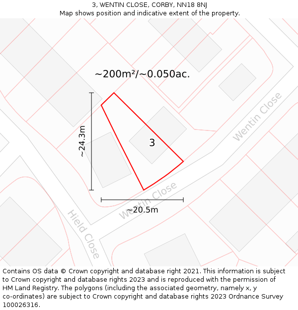 3, WENTIN CLOSE, CORBY, NN18 8NJ: Plot and title map