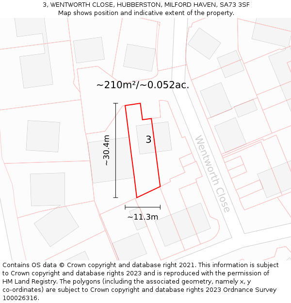 3, WENTWORTH CLOSE, HUBBERSTON, MILFORD HAVEN, SA73 3SF: Plot and title map