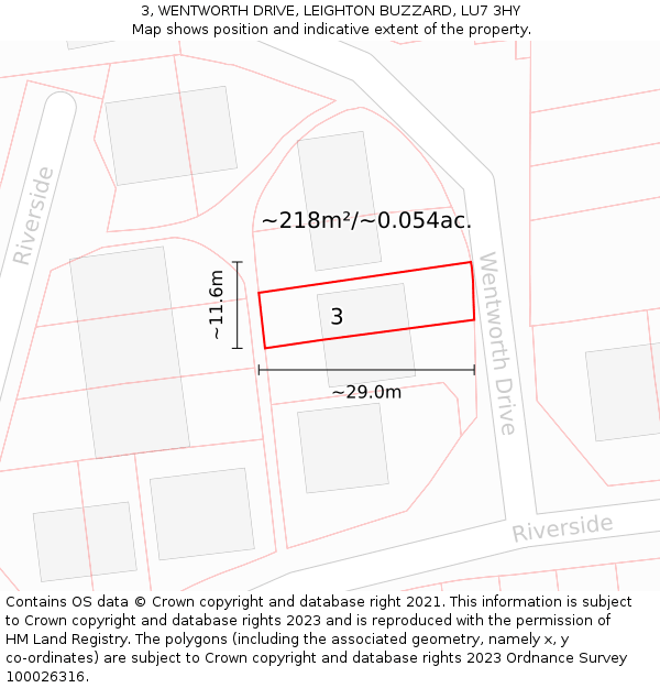 3, WENTWORTH DRIVE, LEIGHTON BUZZARD, LU7 3HY: Plot and title map