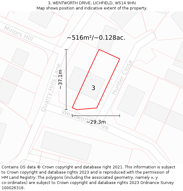 3, WENTWORTH DRIVE, LICHFIELD, WS14 9HN: Plot and title map