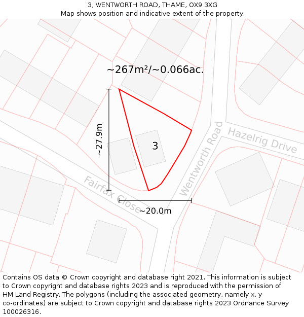 3, WENTWORTH ROAD, THAME, OX9 3XG: Plot and title map