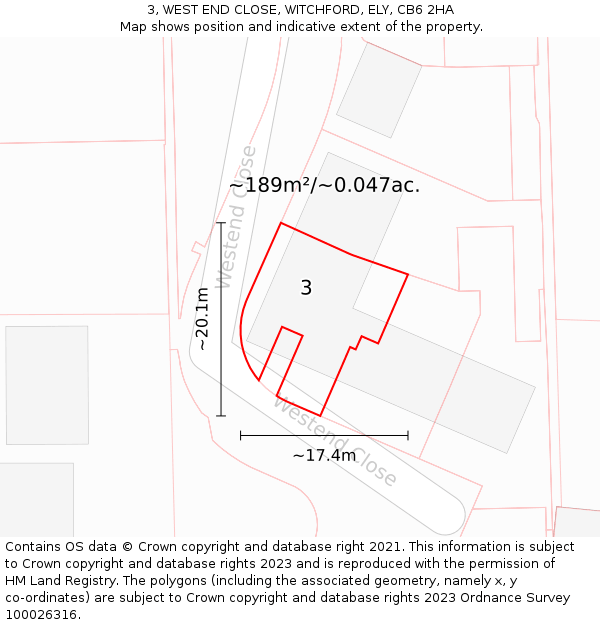 3, WEST END CLOSE, WITCHFORD, ELY, CB6 2HA: Plot and title map